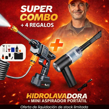 COMBO: Hidrolavadora + (Aspirador Portátil + Doble Batería + Maletín)